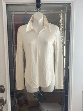 Theory Top Shirt S/P White Long Sleeve Half Zip Stretch Dinner Popover Sexy